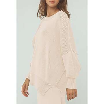 Pink Queen 2 Piece Outfits For Women Winter Oversized Puff Sleeve Pullover Tops Sweatpants Fall Lounge Wear Sets Beige S