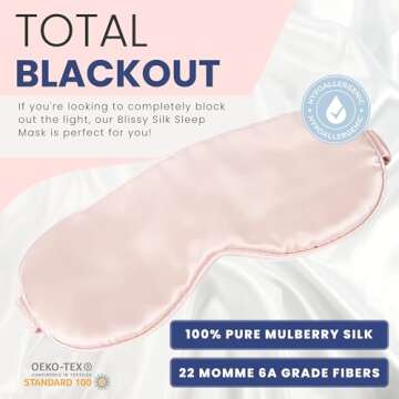 Blissy Silk Sleep Mask - Silk Eye Sleeping Mask for Women & Men for Total Blackout - 100% Pure Mulbe...