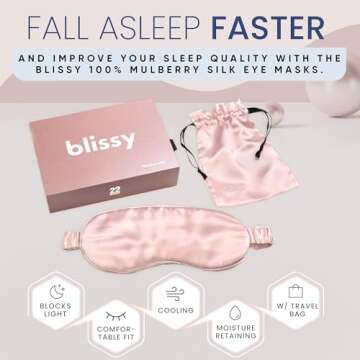 Blissy Silk Sleep Mask - Silk Eye Sleeping Mask for Women & Men for Total Blackout - 100% Pure Mulberry Silk, 22 Momme 6a Fibers - Blindfold Silk Sleep Mask Side Sleeper Eye Cover (Pink)