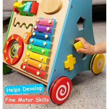 PIDOKO KIDS Wooden Baby Walker - Baby Activity Center Toys for 1 Year Old Boy Girl | Push Walker Toy For Babies - Baby Walkers For Girls Boys 12-18 Months | First 1st Birthday Gifts Toddlers Book Cups