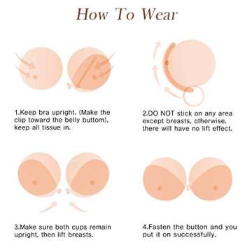 Wingslove Adhesive Bra Reusable Strapless Self Silicone Push-up Invisible Sticky Bras for Backless Dress (Nude,B)