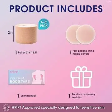 VBT Boob Tape - Breast Lift Tape, Body Tape for Breast Lift w 2 Pcs Silicone Breast Reusable Adhesiv...