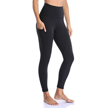 YUNOGA Women's High Waist Buttery Soft Athletic Yoga Pants 25" Inseam Leggings with Pockets (M, Blac...