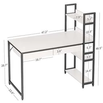 CubiCubi Computer Desk with Shelves, Office Desk with Drawers, 47 Inch Writing Desk with Storage Study Table for Home Office, Living Room, Bedroom, White
