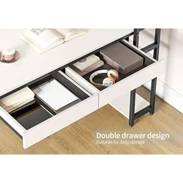 CubiCubi Computer Desk with Shelves, Office Desk with Drawers, 47 Inch Writing Desk with Storage Study Table for Home Office, Living Room, Bedroom, White
