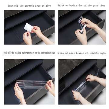 Acrylic Clear Drawer Dividers, Expandable 11-19'' Dresser Organizers Transparent Kitchen Drawer Organizer, Clear Plastic Drawers Separators for Clothing Kitchen Utensils and Office Storage 6 Pack