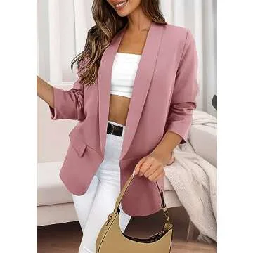 KIRUNDO Blazers for Women Oversized Business Casual Long Sleeve Open Front Work Office Suit Jackets Trendy Clothes(Pink, X-Large)