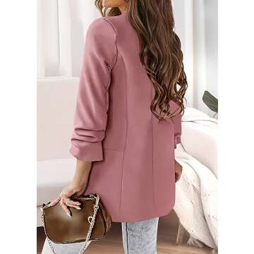 KIRUNDO Blazers for Women Oversized Business Casual Long Sleeve Open Front Work Office Suit Jackets Trendy Clothes(Pink, X-Large)