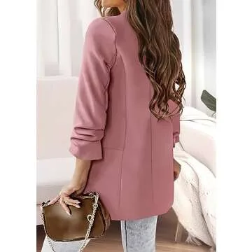 KIRUNDO Blazers for Women Oversized Business Casual Long Sleeve Open Front Work Office Suit Jackets Trendy Clothes(Pink, X-Large)