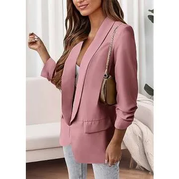 KIRUNDO Blazers for Women Oversized Business Casual Long Sleeve Open Front Work Office Suit Jackets Trendy Clothes(Pink, X-Large)