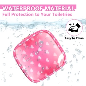 UIXIZQ Clear Mini Makeup Bag for Purse, Small Nylon&PVC Cosmetic Travel Bag TSA Approved Toiletry Bag with Zipper, Preppy Transparent Makeup Travel Bag Coin Purse for Women Men Girls(Mini-Pink Heart)