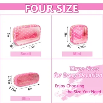 UIXIZQ Clear Mini Makeup Bag for Purse, Small Nylon&PVC Cosmetic Travel Bag TSA Approved Toiletry Bag with Zipper, Preppy Transparent Makeup Travel Bag Coin Purse for Women Men Girls(Mini-Pink Heart)