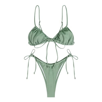 ZAFUL Ribbed Braided Straps Tanga Cheeky Bikini Swimwear