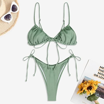 Shop ZAFUL Ribbed Straps Tanga Bikini for Summer Fun