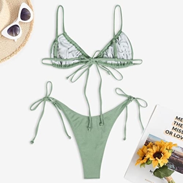 Shop ZAFUL Ribbed Straps Tanga Bikini for Summer Fun