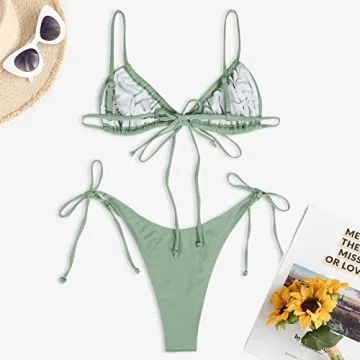 Shop ZAFUL Ribbed Straps Tanga Bikini for Summer Fun