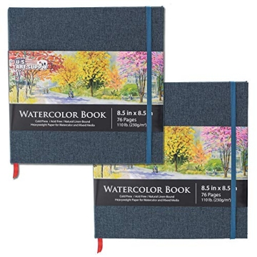 U.S. Art Supply Watercolor Book Pack - 2 Premium 8.5" x 8.5" Sketchbooks