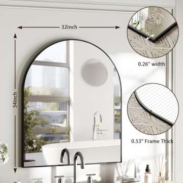 Elegant Arched Top Mirror for Bathroom and Bedroom