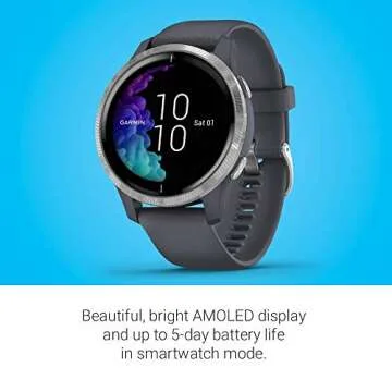 Garmin Venu: GPS Smartwatch with AMOLED Display, Music, Body Battery Monitoring, Animated Workouts, Pulse Ox Sensor, Silver (Renewed)