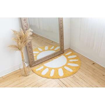 BIEN BEAU Sunshine Half Moon Rug, Sunset Bedroom Rug, Semi Circle Bath mat, Yellow Slip Resistant Ki...