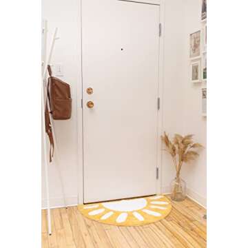 BIEN BEAU Sunshine Half Moon Rug, Sunset Bedroom Rug, Semi Circle Bath mat, Yellow Slip Resistant Kids Bathroom Rug, Cotton 36" x20”…