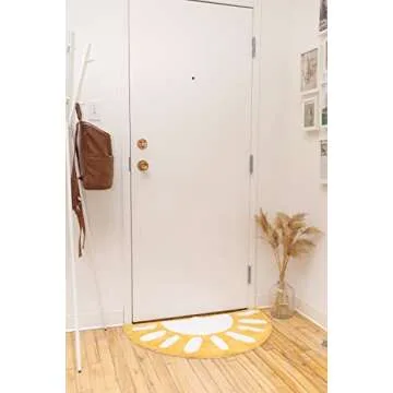 BIEN BEAU Sunshine Half Moon Rug, Sunset Bedroom Rug, Semi Circle Bath mat, Yellow Slip Resistant Kids Bathroom Rug, Cotton 36" x20”…