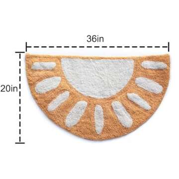 BIEN BEAU Sunshine Half Moon Rug, Sunset Bedroom Rug, Semi Circle Bath mat, Yellow Slip Resistant Kids Bathroom Rug, Cotton 36" x20”…