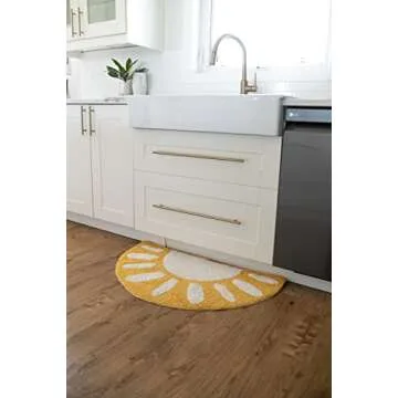BIEN BEAU Sunshine Half Moon Rug, Sunset Bedroom Rug, Semi Circle Bath mat, Yellow Slip Resistant Kids Bathroom Rug, Cotton 36" x20”…
