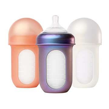 Boon Nursh Reusable Silicone Baby Bottles with Collapsible Silicone Pouch Design - Baby Bottle Set -...