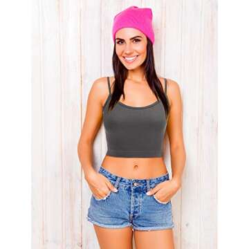 4 Pack Cropped Tank Tops for Women, Spaghetti Strap Crop Top Basic Sports Crop Cami Half Camisoles for Teen Girls (Black, White, Dark Grey, Olive, L)