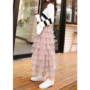 Stylish ebossy Tiered Tulle Skirt for Women