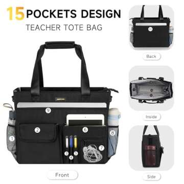 Jaffzora Teacher Tote Bag - Large Utility Work Bag for Women