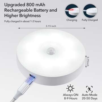 XLYS 6 Pack Puck Lights with Remote, Motion Sensor Light Indoor, Rechargeable Under Cabinet Lighting Wireless, LED Closet Lights with Warm and Cool White, for Kitchen, Hallway, Stairs