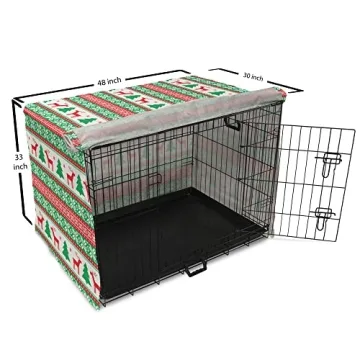 Ambesonne Christmas Dog Crate Cover - Reindeer Holiday Theme, Easy Fit