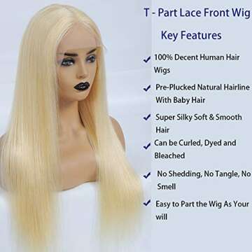 SUNYUON T-Part 613 Blonde Lace Front Wig Human Hair 13x4x1 Pre Plucked Middle Part Lace Wigs with Baby Hair 9A 28" Brazilian Straight Blonde Human Hair Wigs for Black Women 150% Density