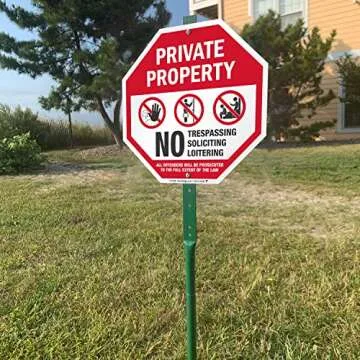 Durable No Trespassing Yard Sign with Stake for Security
