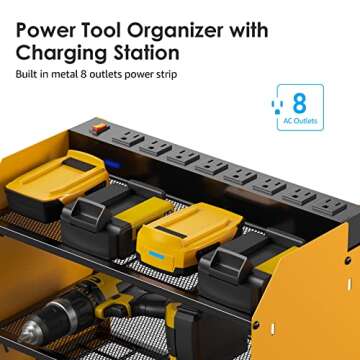 CCCEI Modular Power Tool Organizer Wall Mount with Charging Station. Garage 4 Drill Storage Shelf wi...