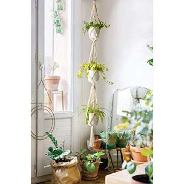 Mkono Macrame Plant Hanger 3 Tier Indoor Outdoor Hanging Planter Basket Cotton Rope with Beads 70 Inches