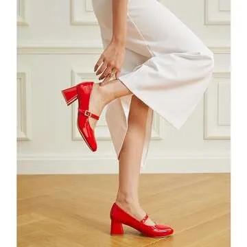 Trary Mary Jane Shoes Women, Chunky Mary Janes Heels for Women Shoes Dressy Casual, Red Dress Shoes ...