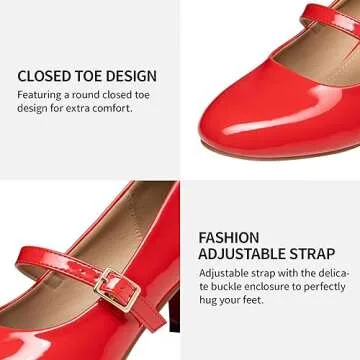 Trary Mary Jane Shoes Women, Chunky Mary Janes Heels for Women Shoes Dressy Casual, Red Dress Shoes for Women Block Heels Closed Toe Mary Jane Pumps