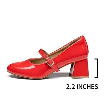 Trary Mary Jane Shoes Women, Chunky Mary Janes Heels for Women Shoes Dressy Casual, Red Dress Shoes for Women Block Heels Closed Toe Mary Jane Pumps