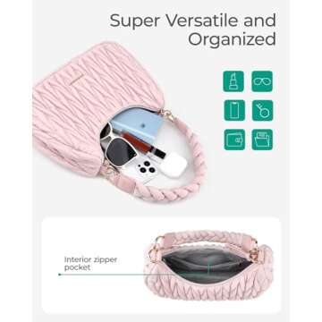 BAGSMART Shoulder Bags for Women, Small Puffer Casual Quilted Handbags for Everyday, Fluffy Crescent Bag with Woven Top-Handle, Baby Pink