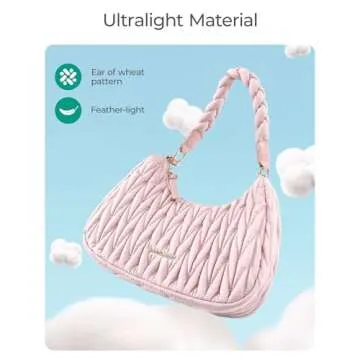 BAGSMART Shoulder Bags for Women, Small Puffer Casual Quilted Handbags for Everyday, Fluffy Crescent Bag with Woven Top-Handle, Baby Pink