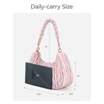 BAGSMART Shoulder Bags for Women, Small Puffer Casual Quilted Handbags for Everyday, Fluffy Crescent Bag with Woven Top-Handle, Baby Pink