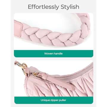 BAGSMART Shoulder Bags for Women, Small Puffer Casual Quilted Handbags for Everyday, Fluffy Crescent Bag with Woven Top-Handle, Baby Pink