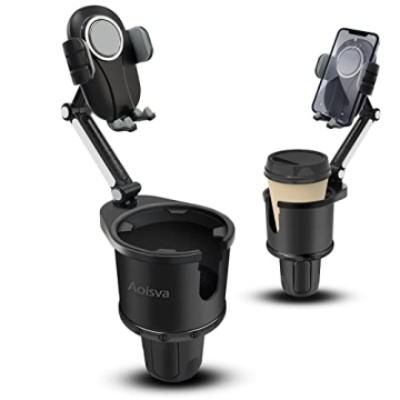 Aoisva 2-in-1 Car Cup Holder & Phone Mount - Universal, Adjustable, 360° Rotation