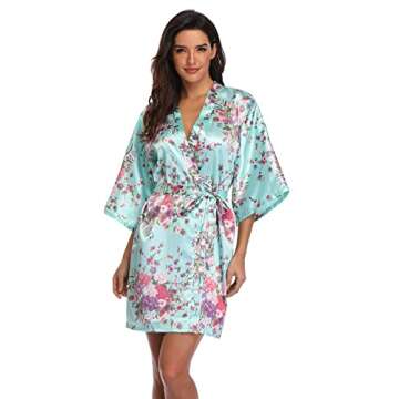 Elegant Plus Size Floral Satin Short Bridesmaid Robes for Women