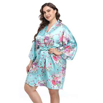 Plus Size Floral Satin Bridesmaid Robes for Women