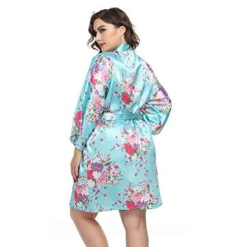 Plus Size Floral Satin Bridesmaid Robes for Women