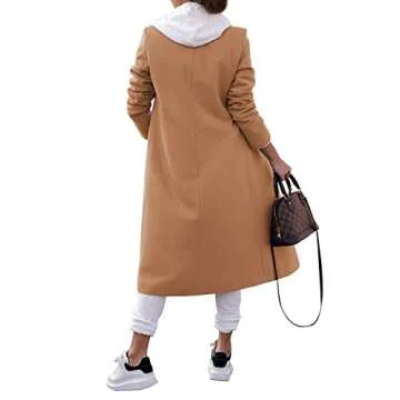 Zwurew Women's Wool & Pea Coats Double Breasted Camel Coat Women Long Winter Coats for Women Trench Coat